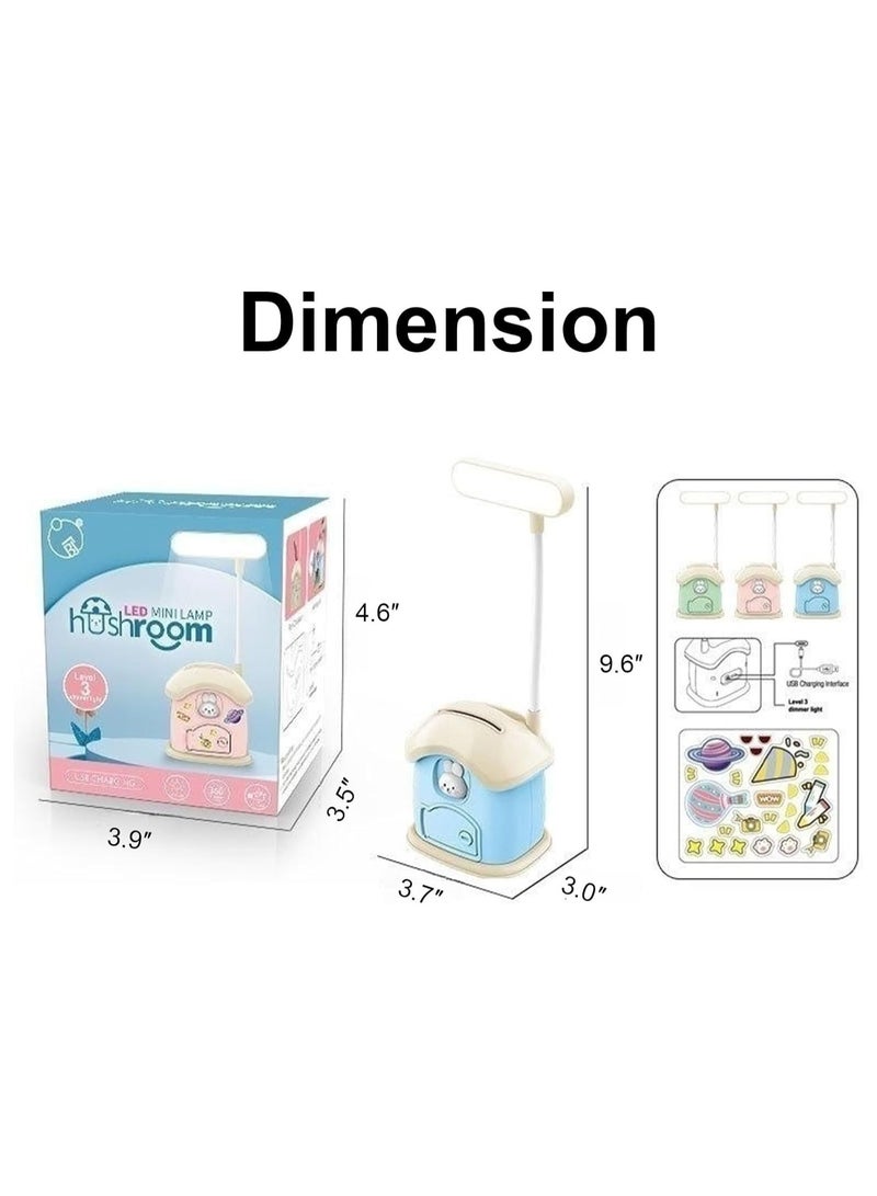 Rechargeable Desk Lamp with Pen Holder & Piggy Bank, Study LED Lamp, Electric Table Lamp, Flexible Night Lamp for Kids (Blue) - Image 3