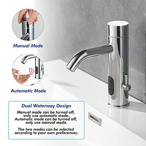 TUSEE Manual and Automatic Faucet, Touchless Bathroom Faucet with One Temperature Control Rod, Chrome, TS-5303C - Image 2
