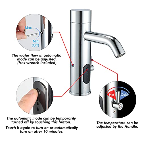 TUSEE Manual and Automatic Faucet, Touchless Bathroom Faucet with One Temperature Control Rod, Chrome, TS-5303C - Image 3