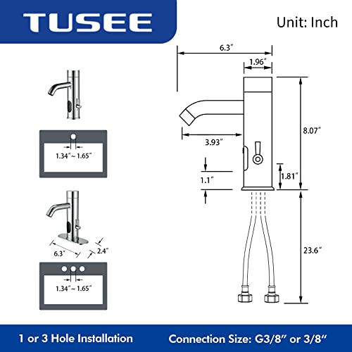 TUSEE Manual and Automatic Faucet, Touchless Bathroom Faucet with One Temperature Control Rod, Chrome, TS-5303C - Image 5