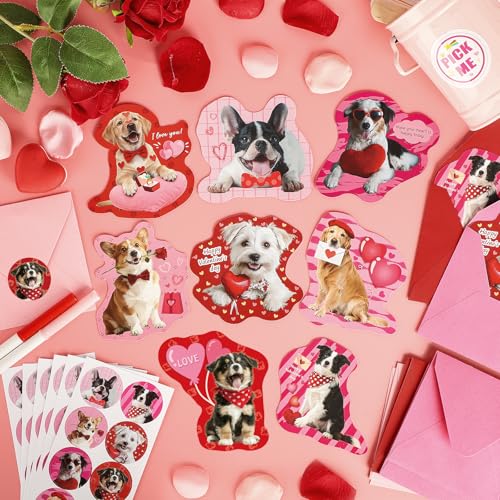 Sealmic 48 Sets Assorted Dog Valentines Cards for Kids Classroom School Cute Puppy Valentine Days Cards with Envelops Stickers Greeting Cute Pet Love Cards for Girls Boys Kids Party Gift Exchange Brithday Supplies Favors Double Sided Printing - Image 4
