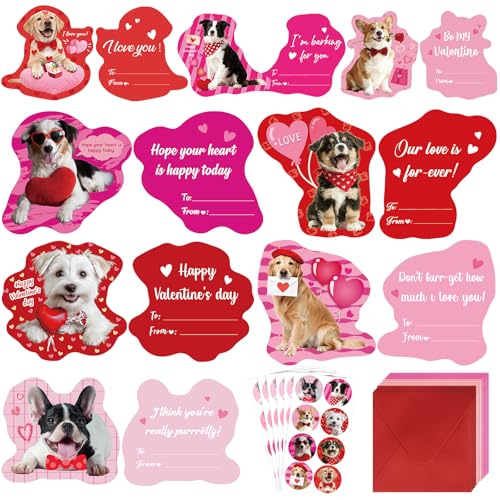 Sealmic 48 Sets Assorted Dog Valentines Cards for Kids Classroom School Cute Puppy Valentine Days Cards with Envelops Stickers Greeting Cute Pet Love Cards for Girls Boys Kids Party Gift Exchange Brithday Supplies Favors Double Sided Printing - Image 1