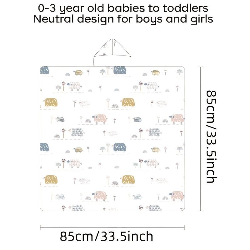 4 Layer Soft Cotton Hooded Bath Towel With Rabbit Print For Youngsters Absorbent Adjustable Straps White Pastel Colors - Image 3