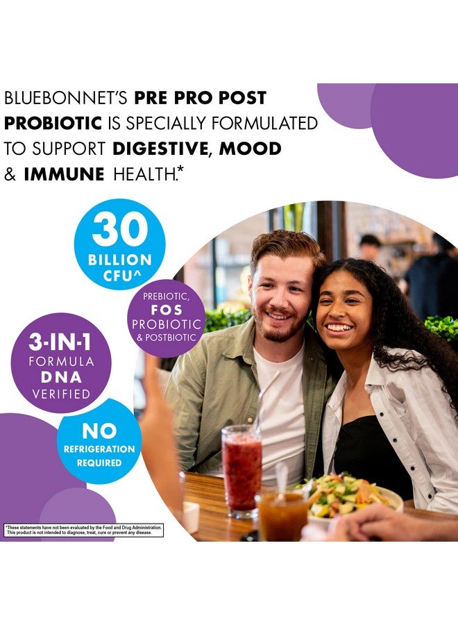 BlueBonnet Nutrition Pre Pro Post Probiotic 30 Billion CFU^ Shelf Stable - for Women & Men Digestion, Gut, Mood, Immune* - Free of Dairy, Gluten & Soy - Non-GMO - 30 Vegetable Capsules, 30 Servings - Image 3