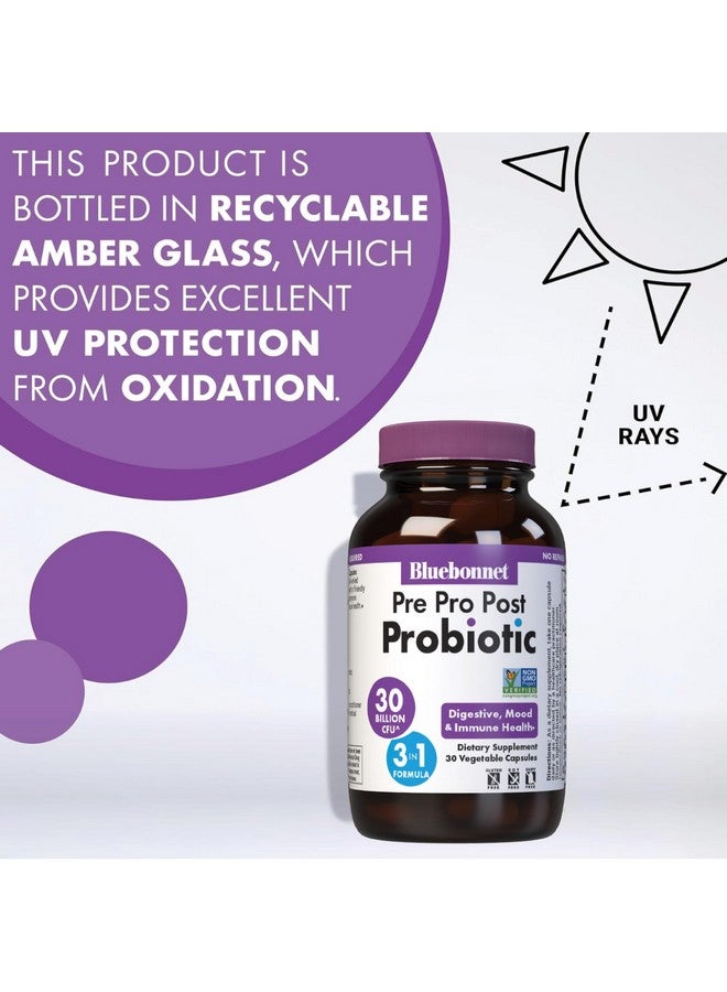 BlueBonnet Nutrition Pre Pro Post Probiotic 30 Billion CFU^ Shelf Stable - for Women & Men Digestion, Gut, Mood, Immune* - Free of Dairy, Gluten & Soy - Non-GMO - 30 Vegetable Capsules, 30 Servings - Image 5