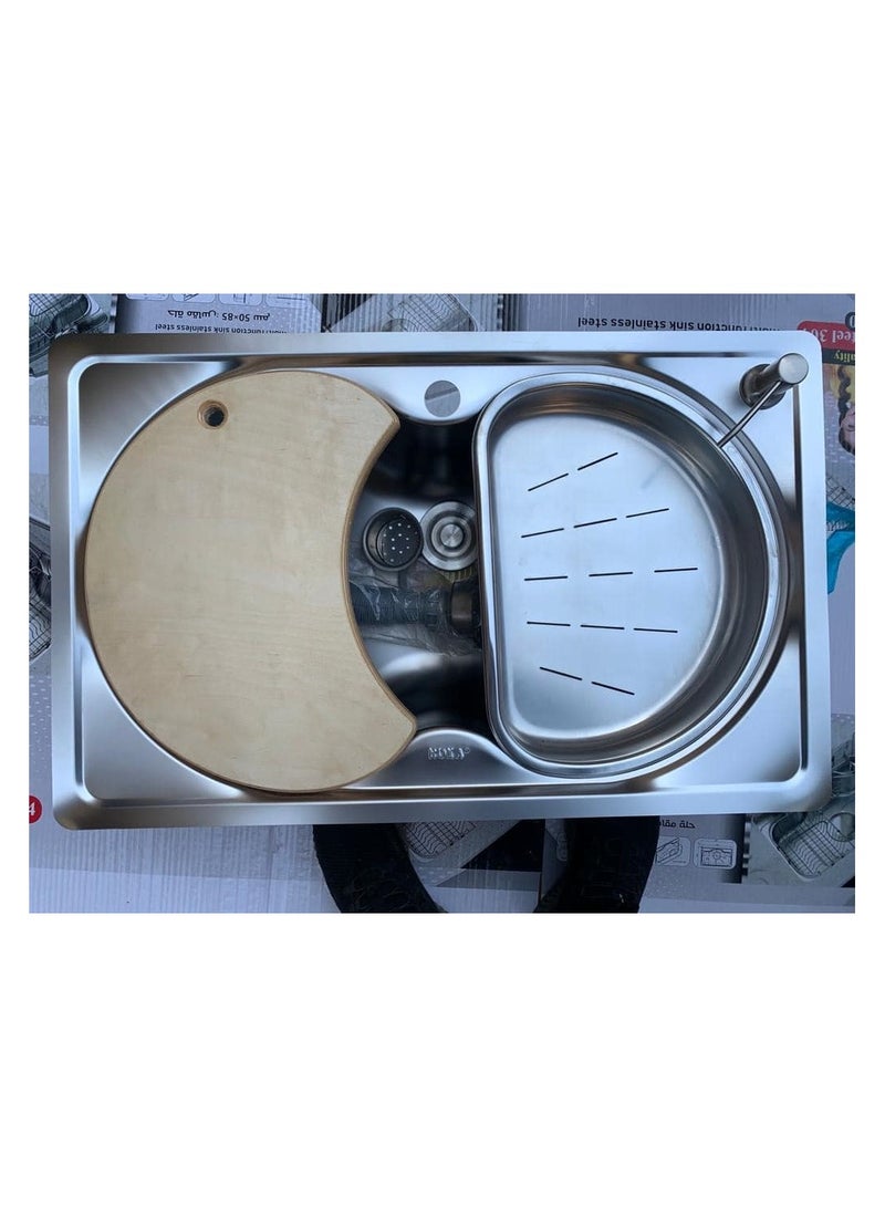 Shams Stainless steel kitchen sink, 72 x 50, including 3-inch drain, wooden slicer, and stainless steel drainer, 50-year guarantee against rust. - Image 3