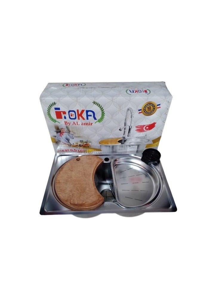 Shams Stainless steel kitchen sink, 72 x 50, including 3-inch drain, wooden slicer, and stainless steel drainer, 50-year guarantee against rust. - Image 4