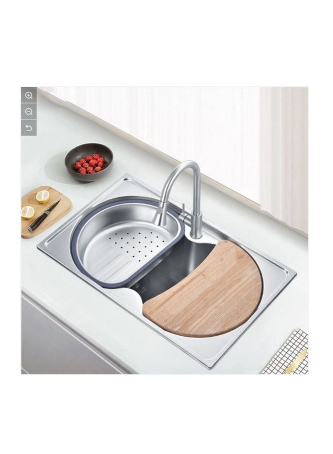 Shams Stainless steel kitchen sink, 72 x 50, including 3-inch drain, wooden slicer, and stainless steel drainer, 50-year guarantee against rust. - Image 1