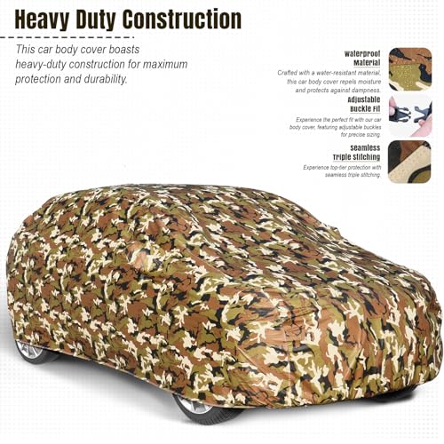 Pivalo Car Body Cover for Kia Sonet All Model & Years (2020-2026) 100% Waterproof with Mirror Pockets, Triple Stitched Dustproof Heat Resistant UV Protection (Military/Jungle/Camouflage) - Image 4