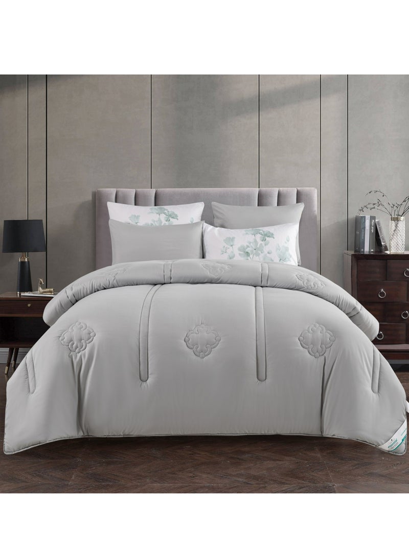 Donetella Comforter Set 6-Pcs King Size Digital Printed Bed Set Fits (200 x 200 Cm) All Season 350 GSM Set With Down Alternative Filling, Grey  - Image 1