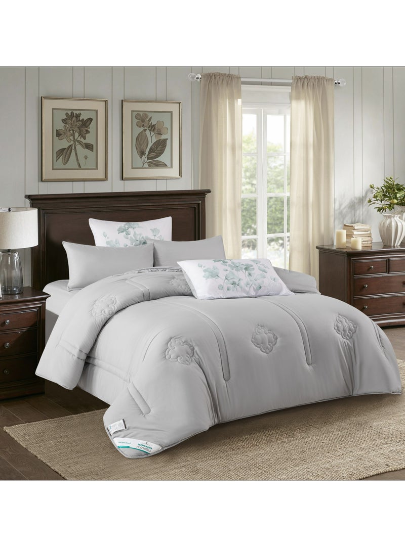 Donetella Comforter Set 6-Pcs King Size Digital Printed Bed Set Fits (200 x 200 Cm) All Season 350 GSM Set With Down Alternative Filling, Grey  - Image 2