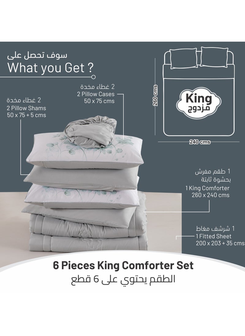 Donetella Comforter Set 6-Pcs King Size Digital Printed Bed Set Fits (200 x 200 Cm) All Season 350 GSM Set With Down Alternative Filling, Grey  - Image 4