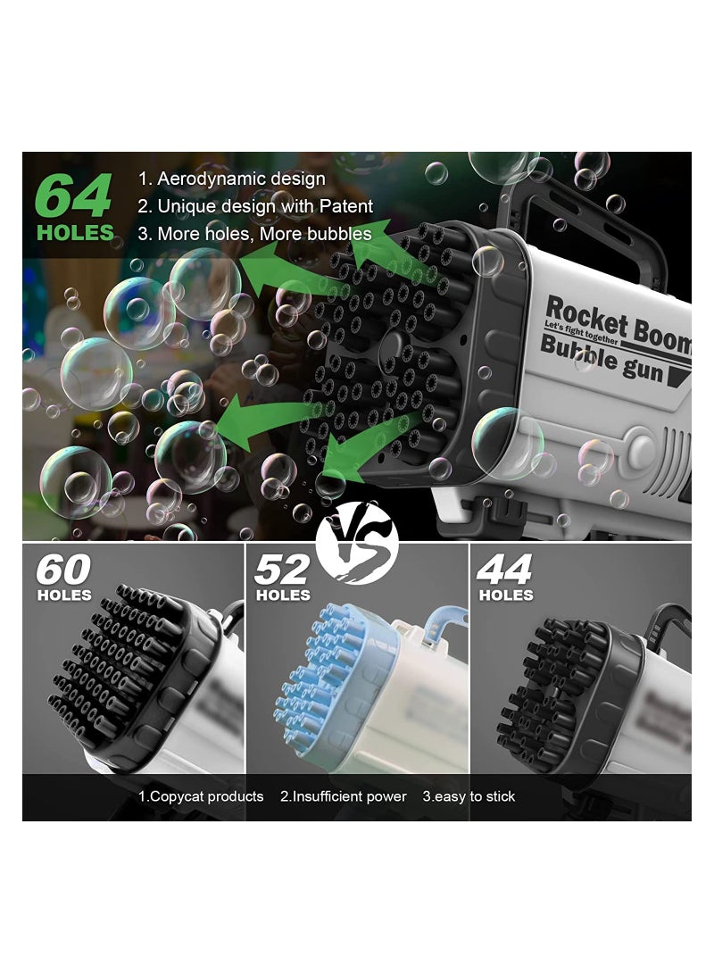 كابتن تيك Bubble Gun Kids Bubble Blower Bubble Machine Gun 64 Holes Bubble Bazooka Gun Gatling Bubble Machine Rocket Launcher Bubble Maker Electric Bubble Gun with Colorful Light for Summer Toy Birthday Gift - Image 2