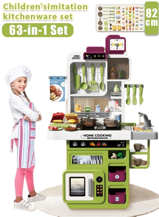 Kitchen Toy Set,82cm High Kitchen Playset for Kids,Separable Design Kids Pretend Kitchen Toys,Kitchen Pretend Play Toy Set Role Play Cookware Kitchen Playset Kitchen Accessories Toys Cooking Stove Steam with Realistic Lights, Sounds & Steam ,Male, Female, Baby, Child Cooking Simulation Kitchenware  - Image 1
