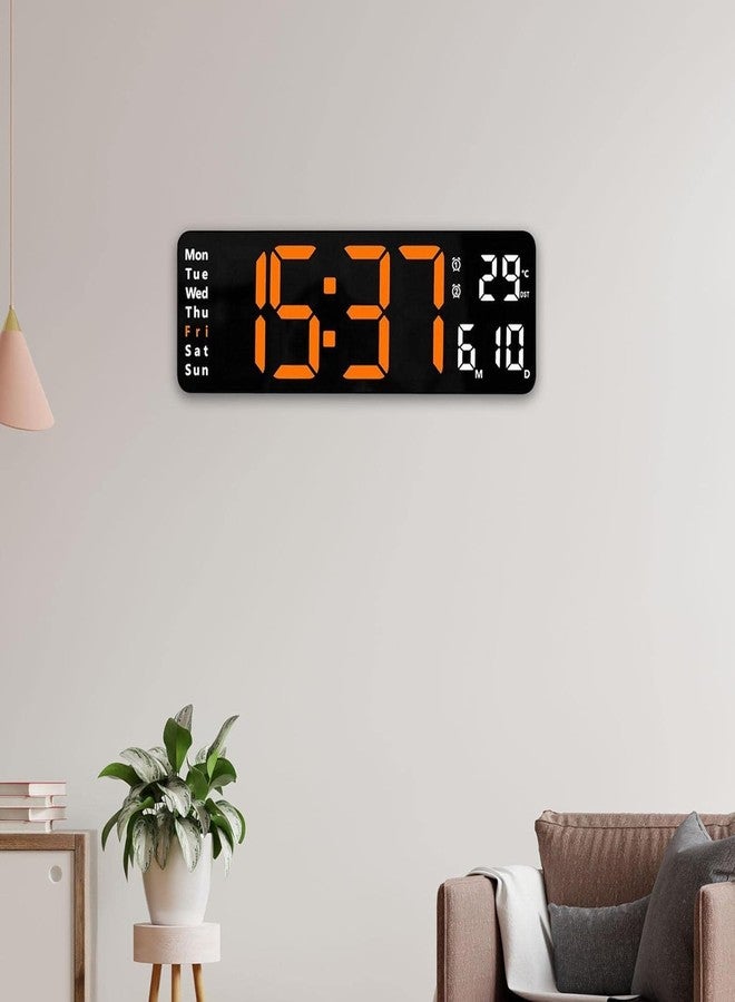 A4SHOP Digital USB Wall Clock - 13 Inch Large LED Display Alarm Clock with Remote Control | Multifunctional Wall | Desk Clock for Living Room, Home | Office Orange Digit (Black) - Image 2