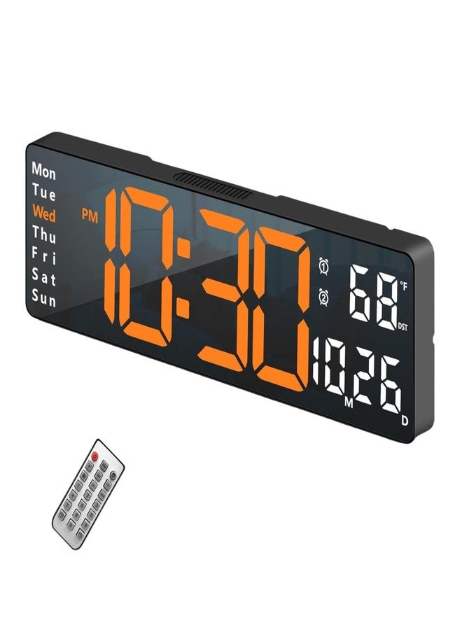 A4SHOP Digital USB Wall Clock - 13 Inch Large LED Display Alarm Clock with Remote Control | Multifunctional Wall | Desk Clock for Living Room, Home | Office Orange Digit (Black) - Image 1