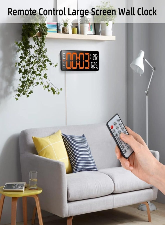 A4SHOP Digital USB Wall Clock - 13 Inch Large LED Display Alarm Clock with Remote Control | Multifunctional Wall | Desk Clock for Living Room, Home | Office Orange Digit (Black) - Image 5