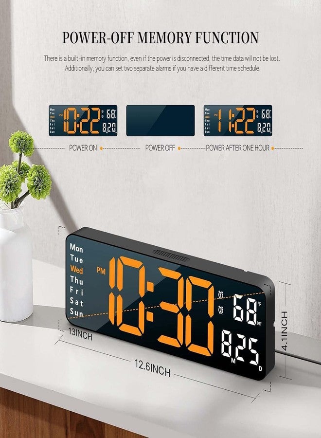 A4SHOP Digital USB Wall Clock - 13 Inch Large LED Display Alarm Clock with Remote Control | Multifunctional Wall | Desk Clock for Living Room, Home | Office Orange Digit (Black) - Image 3