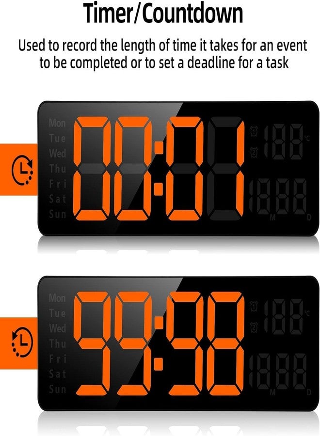 A4SHOP Digital USB Wall Clock - 13 Inch Large LED Display Alarm Clock with Remote Control | Multifunctional Wall | Desk Clock for Living Room, Home | Office Orange Digit (Black) - Image 4