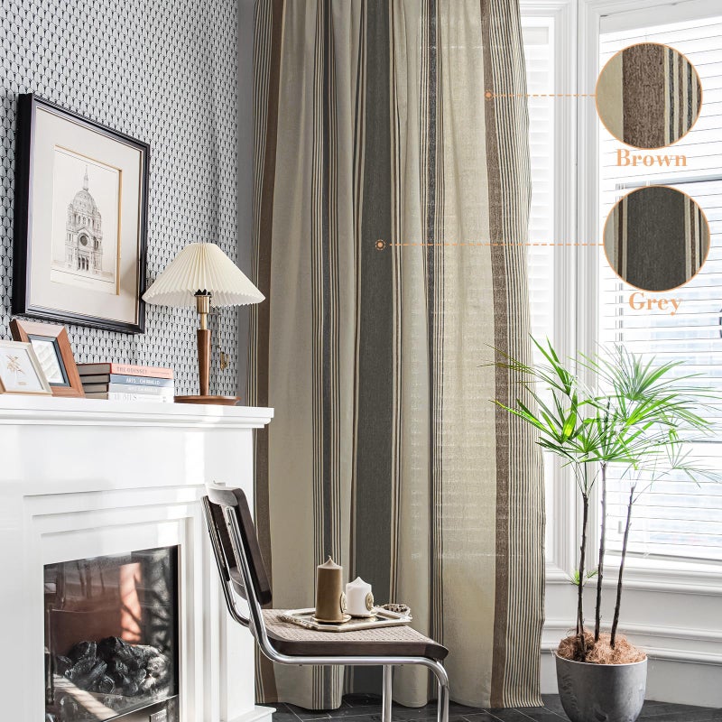 ColorBird Brown and Grey Striped Curtains 2 Panels Set, Modern Farmhouse Vintage Patterned Short Kitchen Curtain 63 Inches Length, Light Filtering Window Treatment Drapes for Living Room Bedroom - Image 2