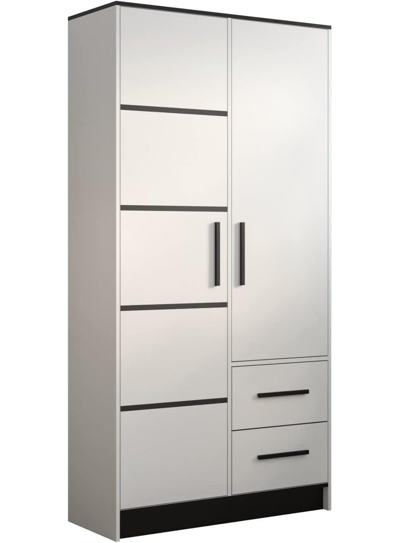 MEBLE KRYSPOL Malta 103 Hinged Door Wardrobe with 2 Doors, 2 Drawers, Modern Design (M1 Matte White + Black) - Image 1