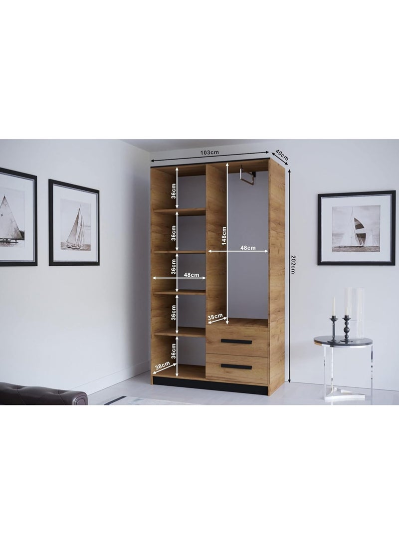 MEBLE KRYSPOL Malta 103 Hinged Door Wardrobe with 2 Doors, 2 Drawers, Modern Design (M1 Matte White + Black) - Image 3