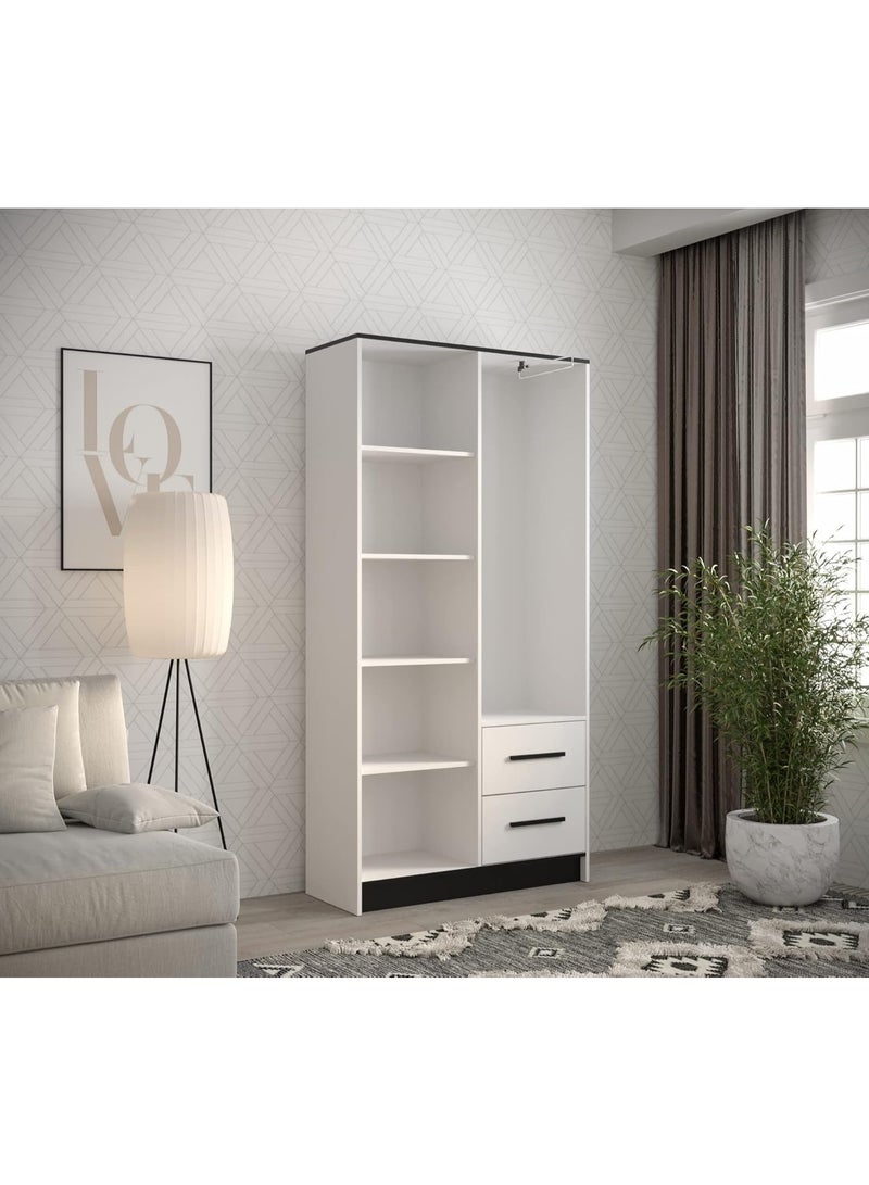 MEBLE KRYSPOL Malta 103 Hinged Door Wardrobe with 2 Doors, 2 Drawers, Modern Design (M1 Matte White + Black) - Image 4