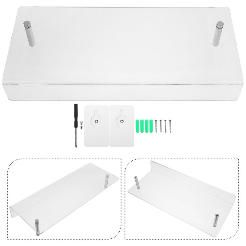 2pcs Clear Floating Shelf No Punching Wall Mounted Book Storage Display Rack Wall Decorative Magazine Rack Floating Storage Shelf - Image 2
