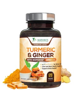 Nature's Nutrition Turmeric Ginger Supplement With 95% Curcuminoids Bioperine Ginger Cellulose Silicon Dioxide 1950 Mg 120 Capsules  - Image 1