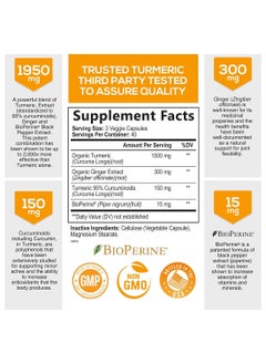 Nature's Nutrition Turmeric Ginger Supplement With 95% Curcuminoids Bioperine Ginger Cellulose Silicon Dioxide 1950 Mg 120 Capsules  - Image 2