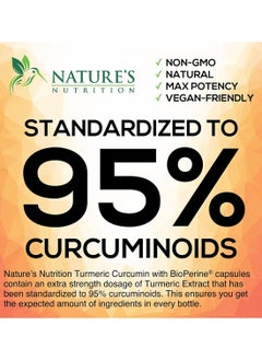 Nature's Nutrition Turmeric Ginger Supplement With 95% Curcuminoids Bioperine Ginger Cellulose Silicon Dioxide 1950 Mg 120 Capsules  - Image 3