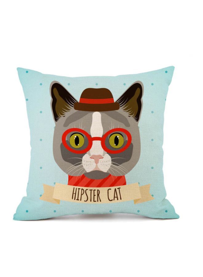 NIBEMINENT Hipster Cat Printed Cushion Cover Grey/Red/Blue 45x45cm