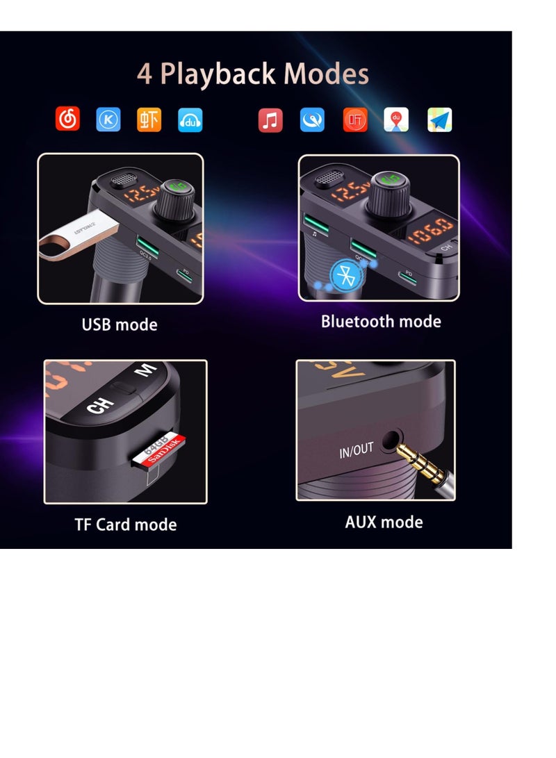 Captaintech Bluetooth FM Transmitter for Car,  Wireless in-Car Radio Adapter Car Kit, Bluetooth Car Adapter with Rotatable Base, Universal Car Charger, Support for Siri Google Assistant U Disk/TF Card/Aux - Image 5