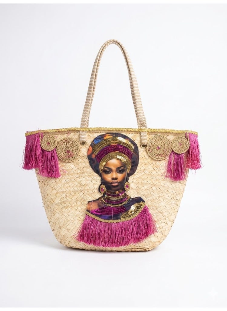 Tribal Chic Straw Beach Bag -Summer New Fashionable Handbag, Shoulder Bag, Tote Bag With Large Capacity And High Quality For Women - Image 1