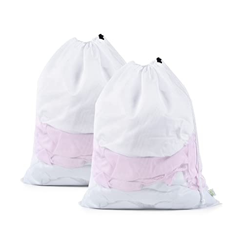 OTraki 2 Pack Mesh Laundry Bag 20x24 Inch Heavy Duty Laundry Fine Mesh Bags Dirty Clothes Drawstring Laundry Wash Bag Delicates Net Storage Travel Bag Machine Washable for College Home Dorm White - Image 1