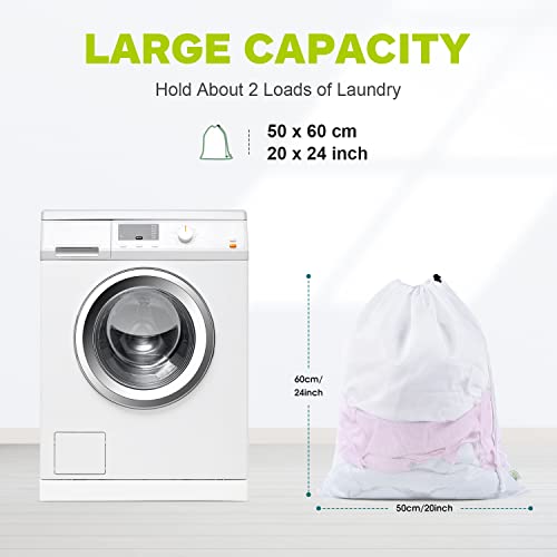 OTraki 2 Pack Mesh Laundry Bag 20x24 Inch Heavy Duty Laundry Fine Mesh Bags Dirty Clothes Drawstring Laundry Wash Bag Delicates Net Storage Travel Bag Machine Washable for College Home Dorm White - Image 2
