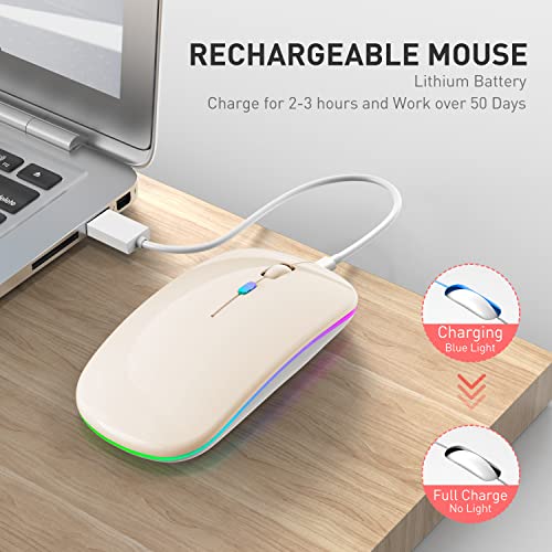 PEIBO Bluetooth Wireless Mouse for Laptop mac MacBook ipad MacBook air MacBook pro pc Desktop Computer Windows Chromebook Notebook (Cream White) - Image 4