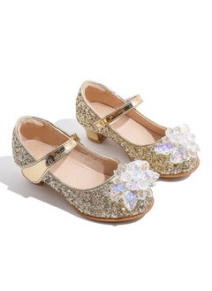 Generic Girls High Heels Baby Princess Children Single Shoes Small Girls Performance Crystal Leather Gift Martini Shoes Fiber Material Gold 