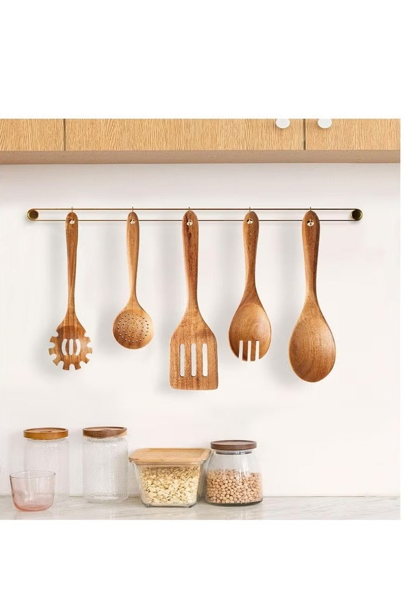 Anmi 5 Pcs Wooden Spoons for Cooking , Wooden Kitchen Utensil Set made of Natural Solid Wood Material