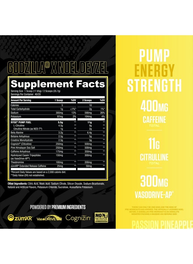 RYSE Up Supplements Ryse Godzilla X Noel Deyzel Pre Workout Powder - Passion Pineapple - 400mg Caffeine, High Stim Pre-Workout for Men & Women with Citrulline & Beta Alanine - Energy, Pump & Focus - 40 Servings - Image 2