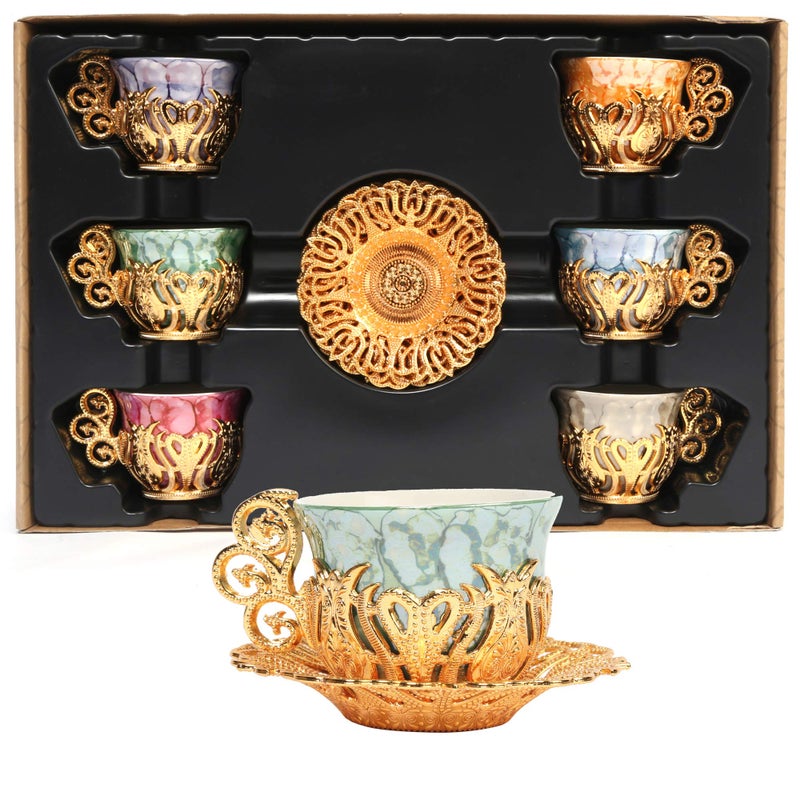 Alisveristime 12 Pc Turkish Greek Arabic Coffee Espresso Cup Saucer Porcelain Set Gold