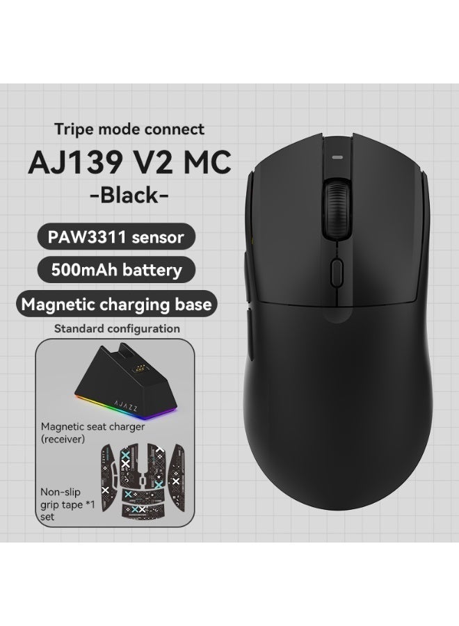 إيه جاز ماوس ألعاب لاسلكي خفيف الوز  AJ139 V2 MC مزود بقاعدة شحن RGB، ثلاث أوضاع: 2.4 جيجاهرتز/USB-C سلكي/بلوتوث، دقة 22 ألف نقطة في البوصة، مستشعر بصري PAW3311، مفتاح HUYU، 5 أزرار قابلة للبرمجة لأجهزة الكمبيوتر الشخصية/ماك (أسود) - Image 2