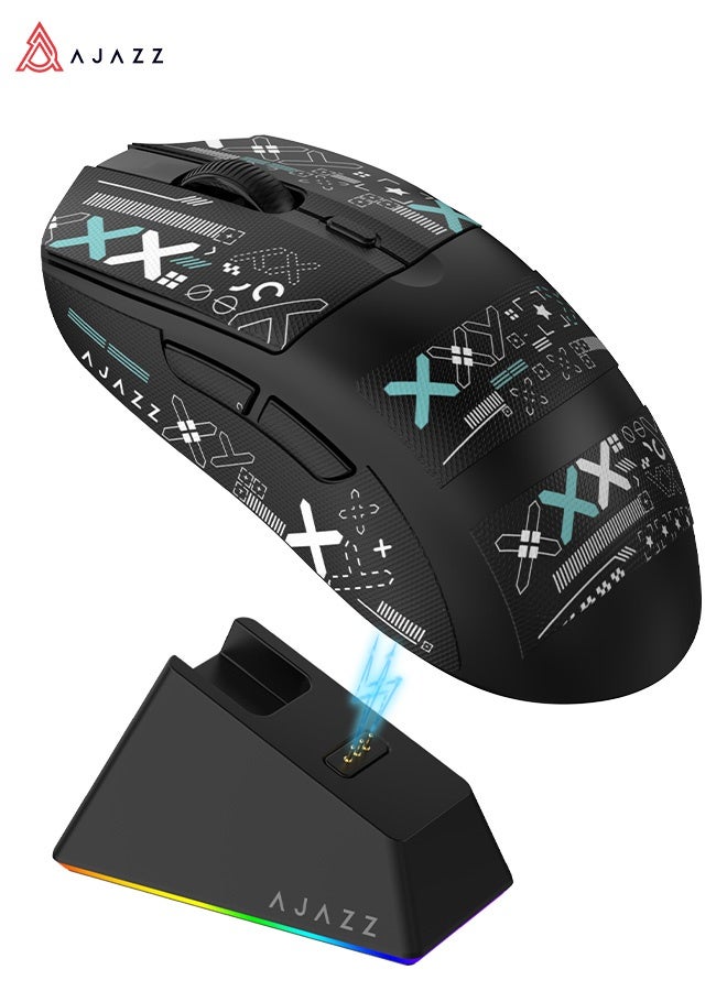 إيه جاز ماوس ألعاب لاسلكي خفيف الوز  AJ139 V2 MC مزود بقاعدة شحن RGB، ثلاث أوضاع: 2.4 جيجاهرتز/USB-C سلكي/بلوتوث، دقة 22 ألف نقطة في البوصة، مستشعر بصري PAW3311، مفتاح HUYU، 5 أزرار قابلة للبرمجة لأجهزة الكمبيوتر الشخصية/ماك (أسود) - Image 1