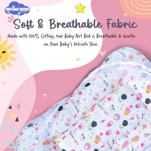 Infans Mini Baby Bedding Set for New Born Baby Sleeping Bag, Mosquito Net Bed Suitable Upto 6 Months Babies (Panda Pink) - Image 3