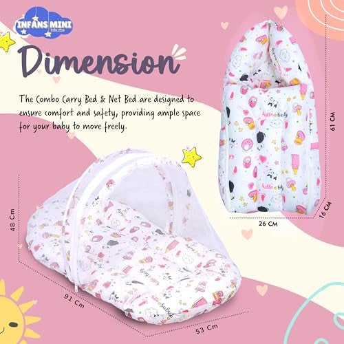 Infans Mini Baby Bedding Set for New Born Baby Sleeping Bag, Mosquito Net Bed Suitable Upto 6 Months Babies (Panda Pink) - Image 4