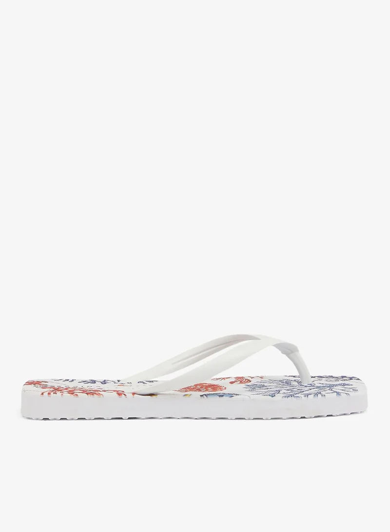 Slim Capri Women'S Flip Flops With Square Shape Printed Sole - White