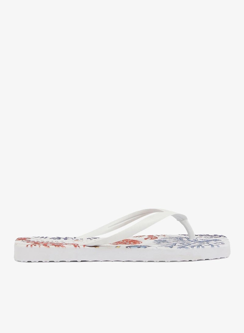 Voices Slim Capri Women'S Flip Flops With Square Shape Printed Sole - White - Image 1