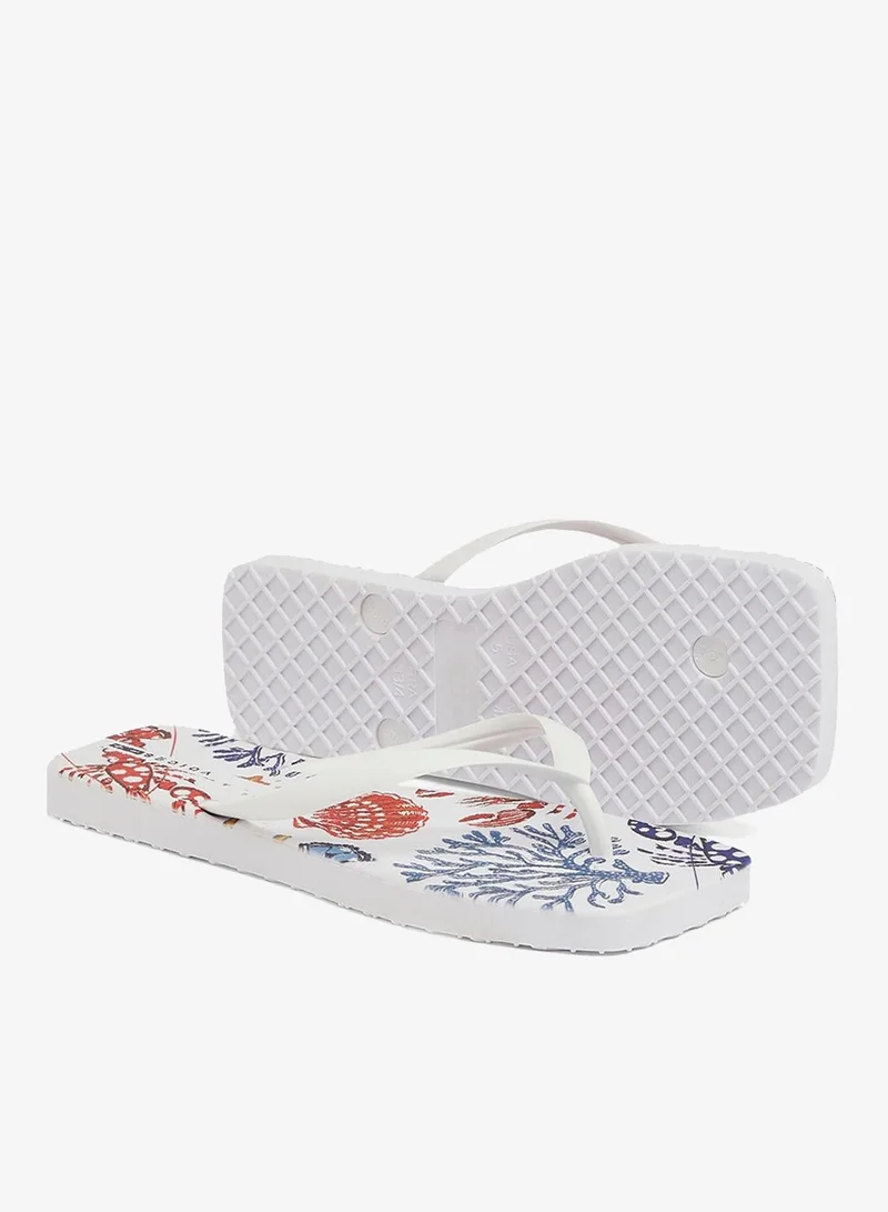 Voices White-Coral-White Slim Capri Women'S Flip Flops With Square Shape Printed Sole - White for Women | Best Price UAE