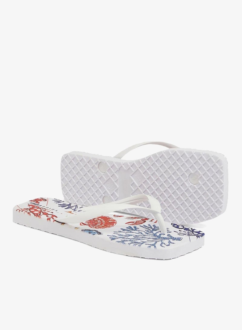 Voices Slim Capri Women'S Flip Flops With Square Shape Printed Sole - White - Image 3