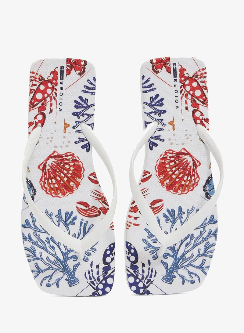 Voices White-Coral-White Slim Capri Women'S Flip Flops With Square Shape Printed Sole - White for Women | Best Price UAE
